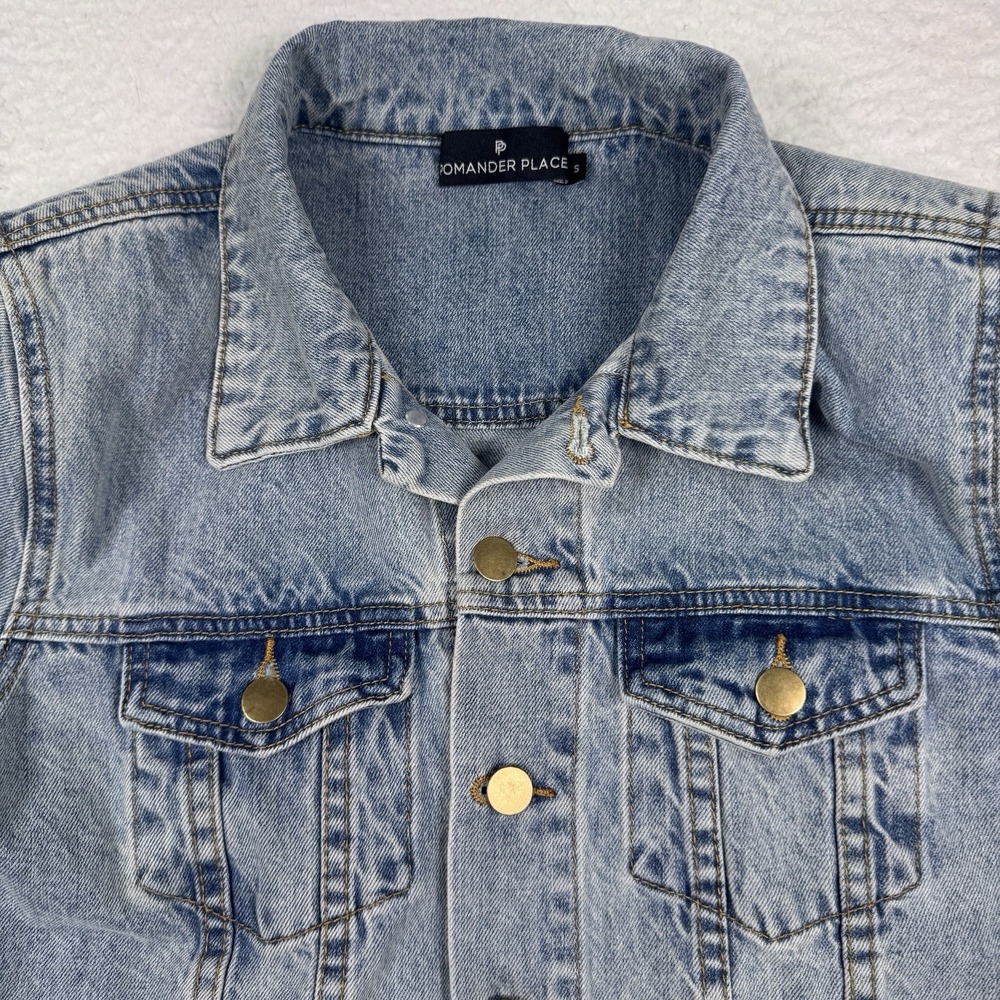 Pomander Place Denim‎ Jean Jacket Blue Size Small Shoulder Pads Retro Trucker - Picture 5 of 11